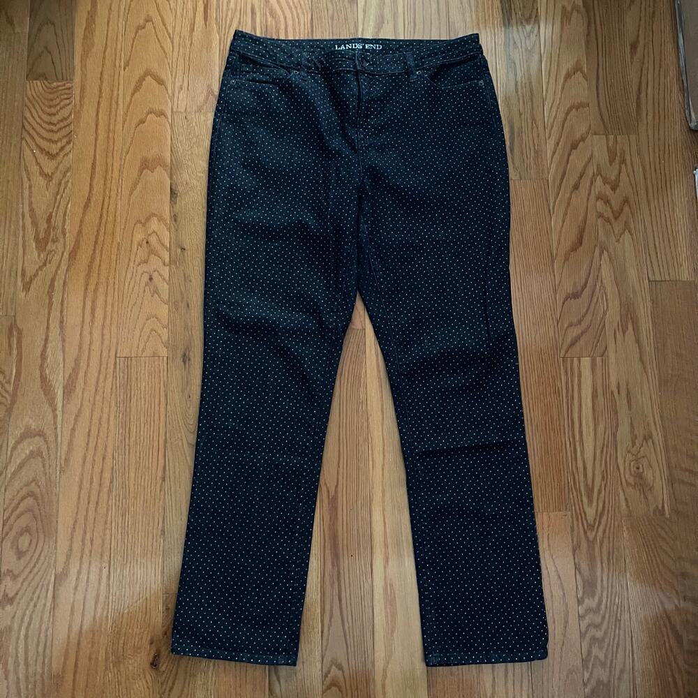 Lands End Blue White Polka Dot Straight Leg Stretch Jeans Womens Plus 14